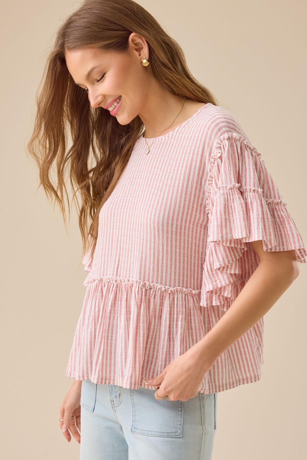 Delilah Striped Flutter Sleeve Top Product Image