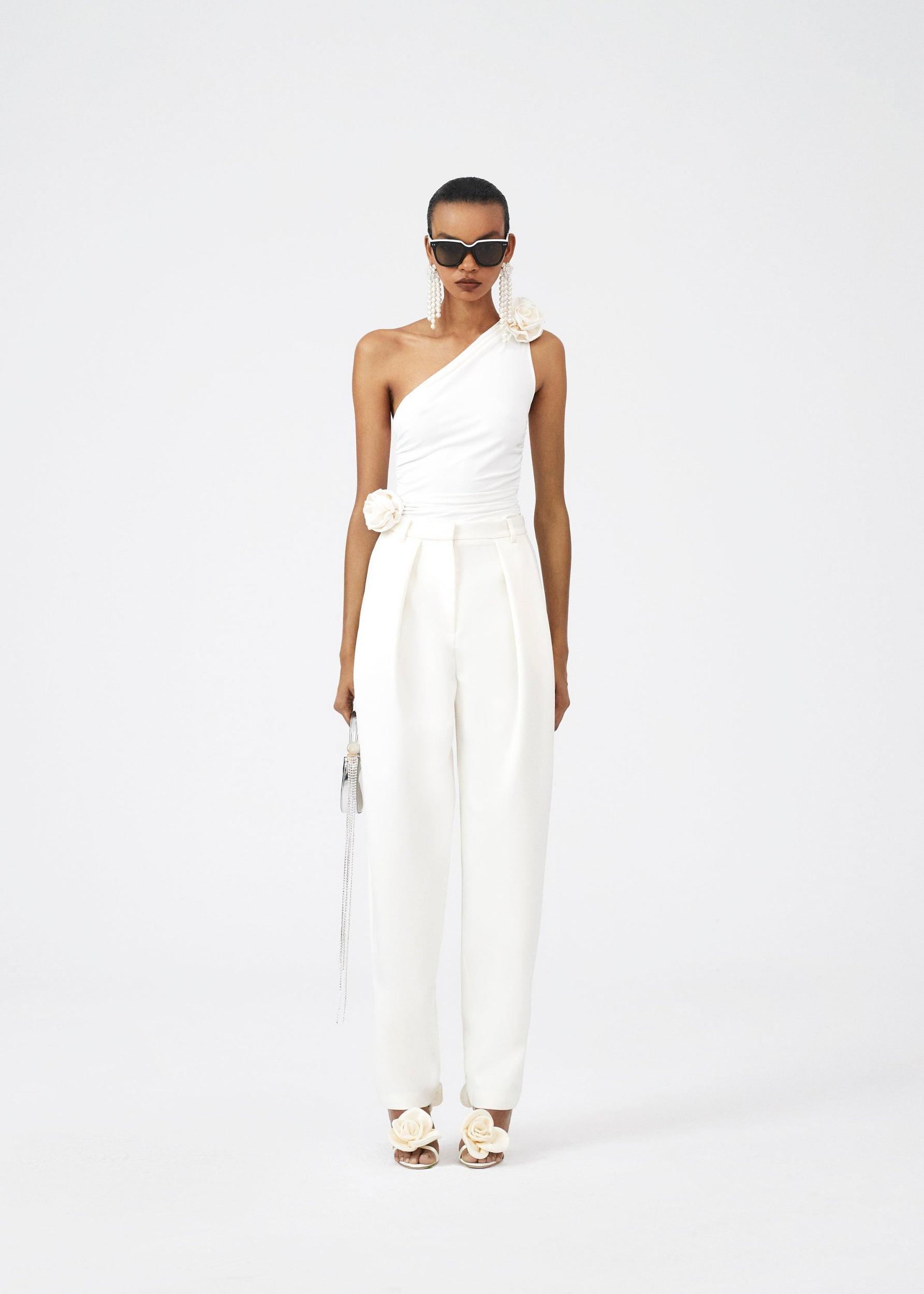 One shoulder tshirt in cream Product Image