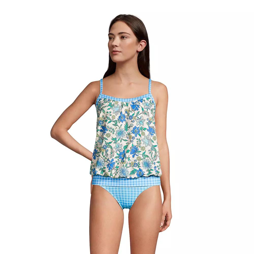 Women's Lands' End DDD-Cup Bust-Minimizer Blouson Chlorine-Resistant Tankini Swim Top, Size: 12 Ddd, Lotus Floral Gingham Product Image