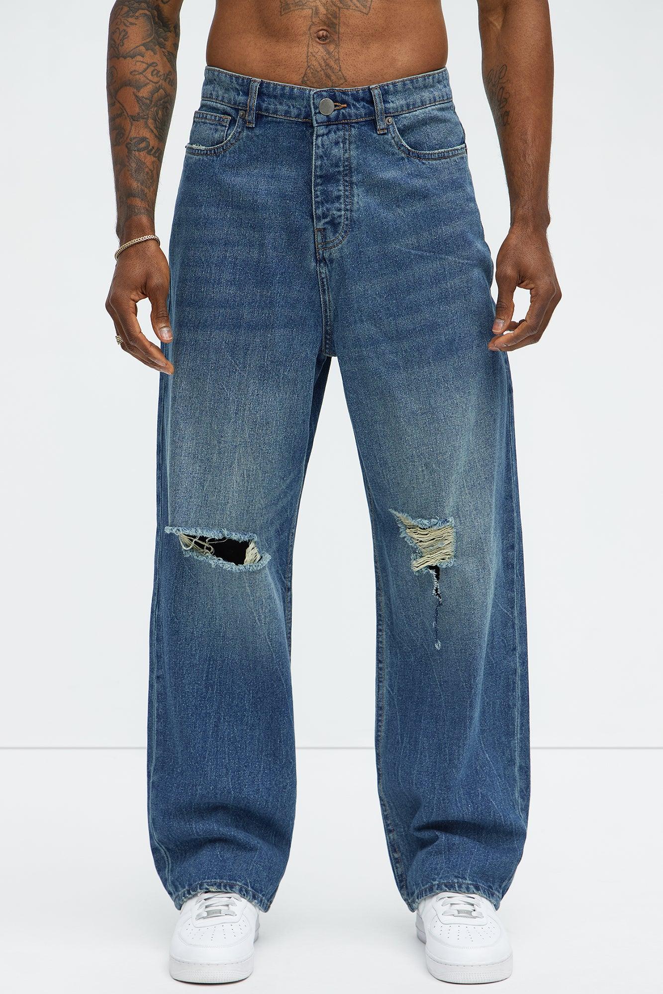 Luke Distressed Baggy Jeans - Medium Blue Wash Product Image