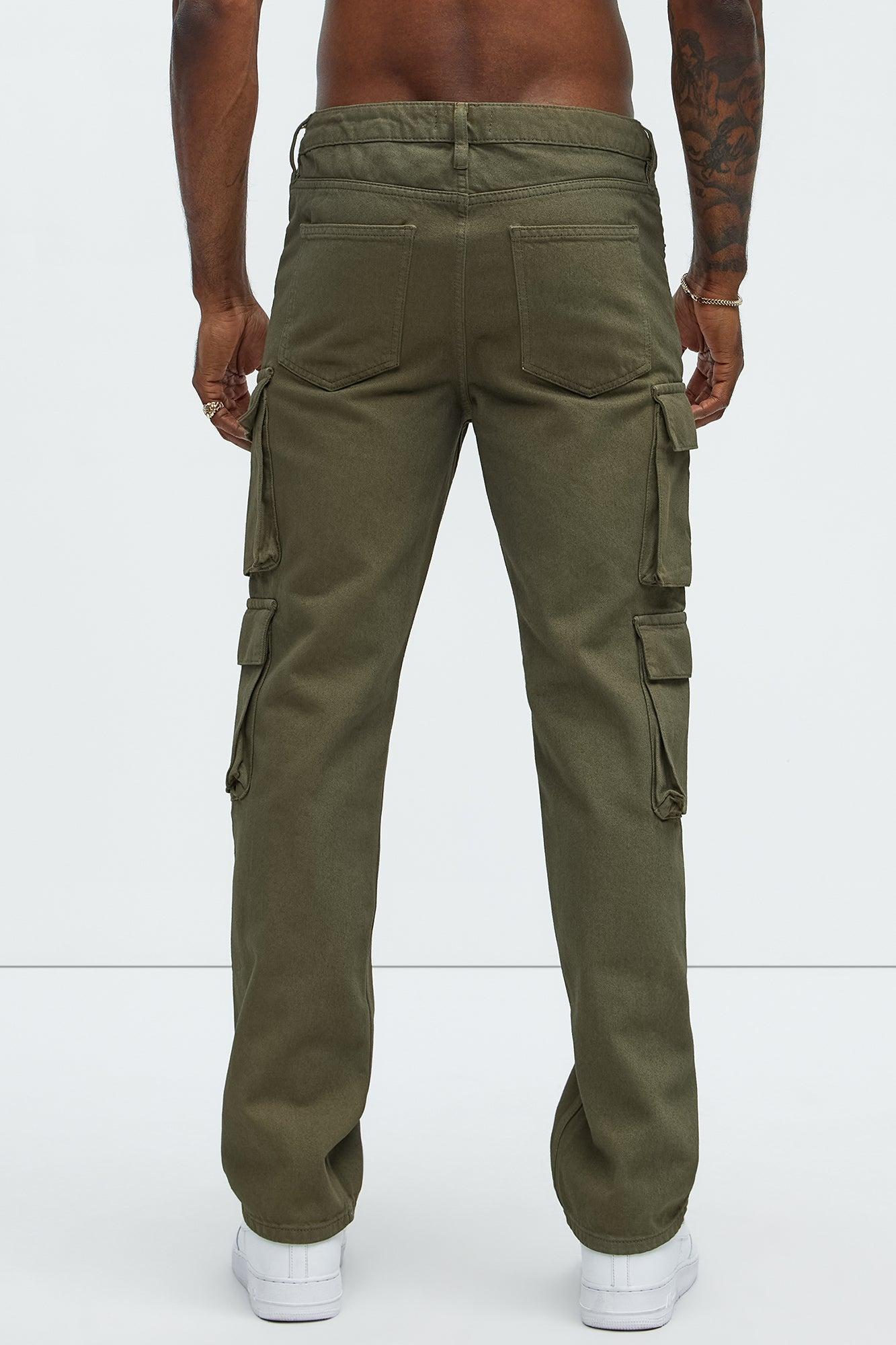 Waxy Straight Cargo Jeans - Olive Product Image