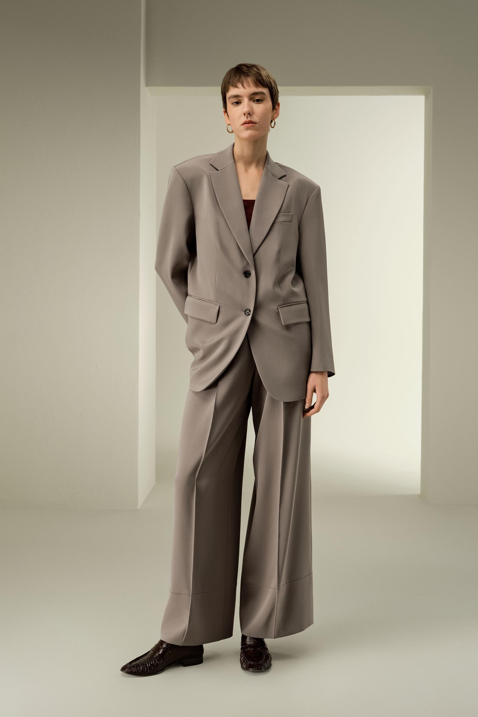 Oversized Padded-Shoulder Silk Blazer Product Image