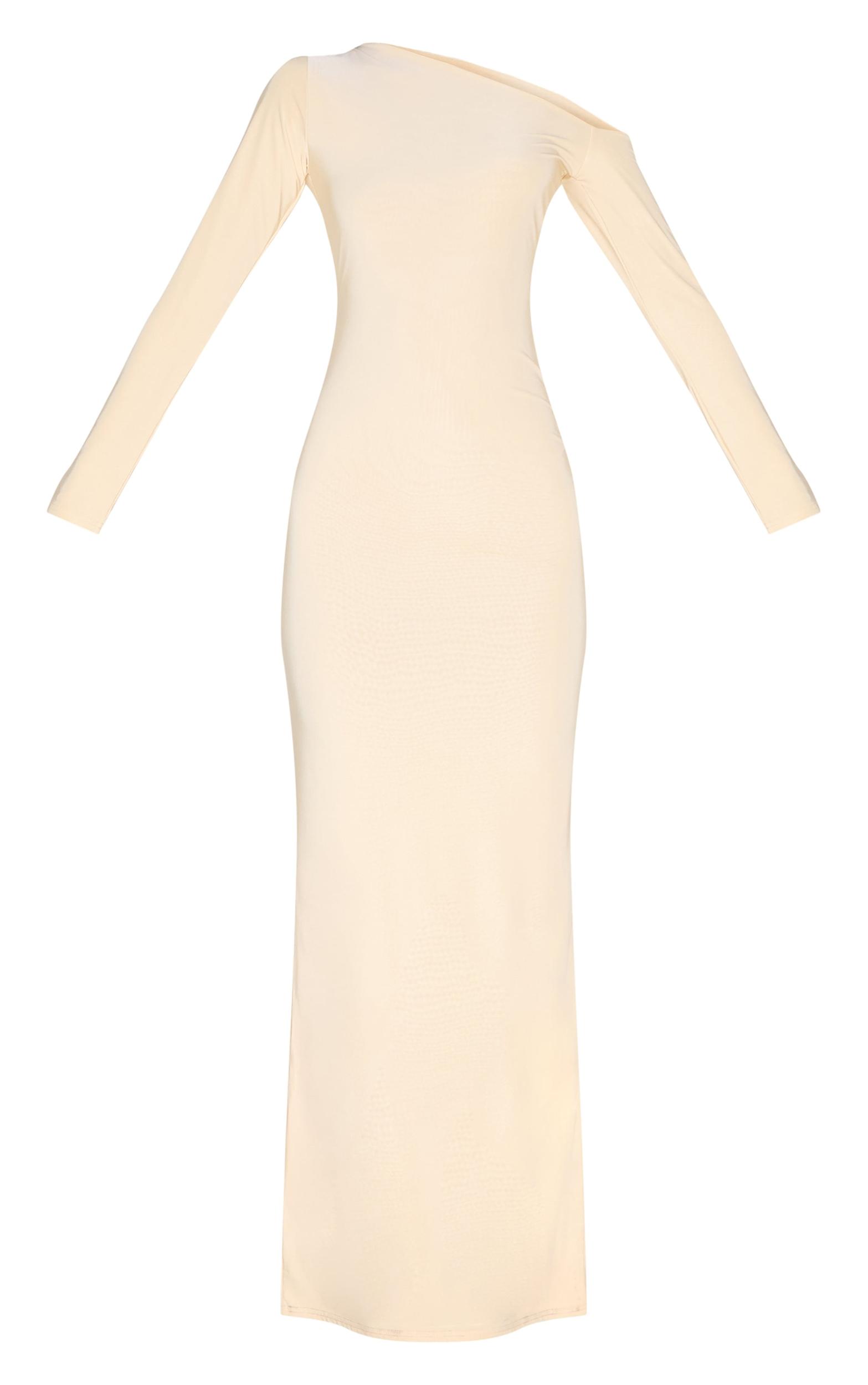 Butter Yellow Double Slinky Asymmetric Neckline Maxi Dress Product Image