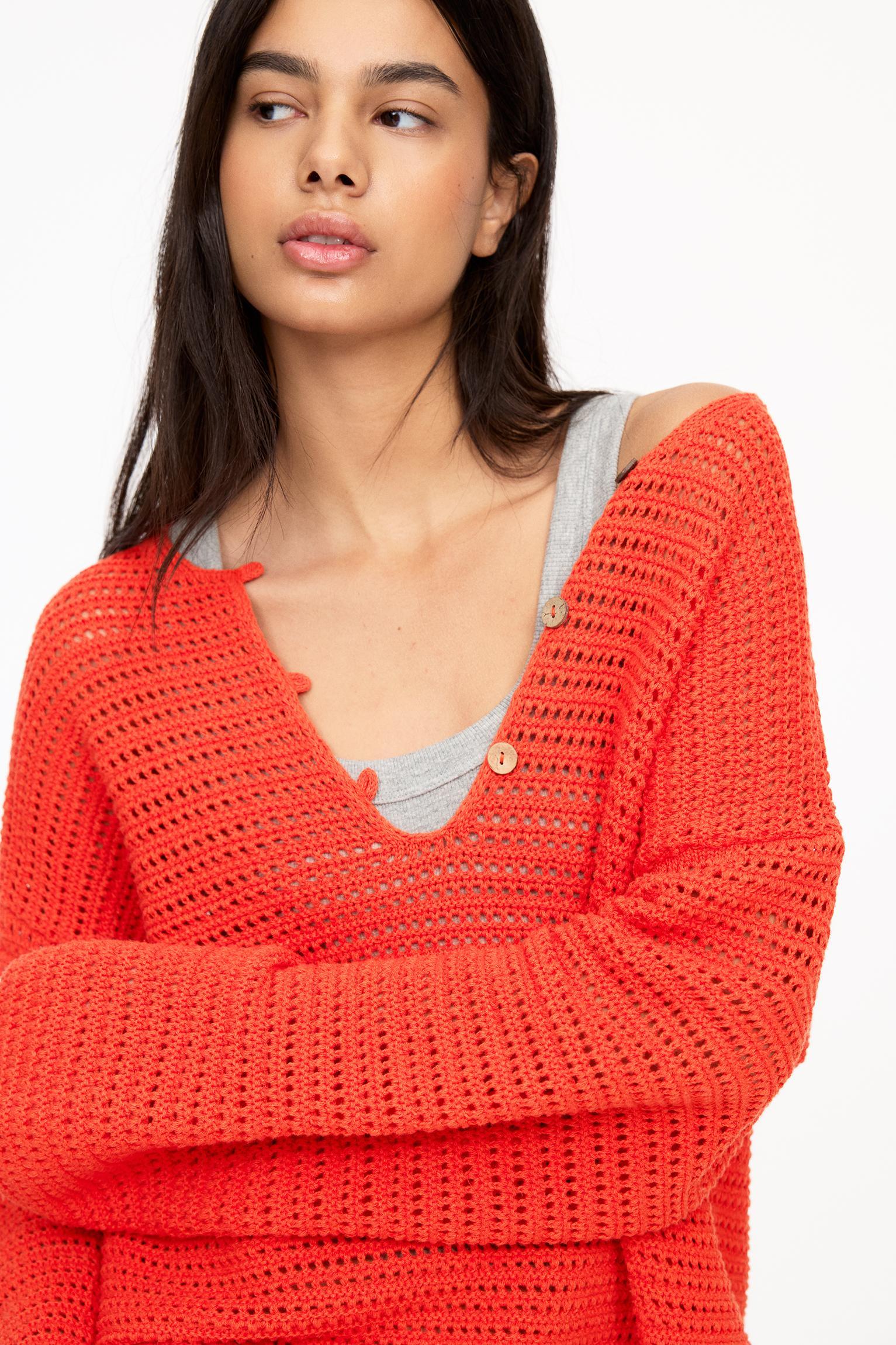 Open knit sweater with buttons Product Image