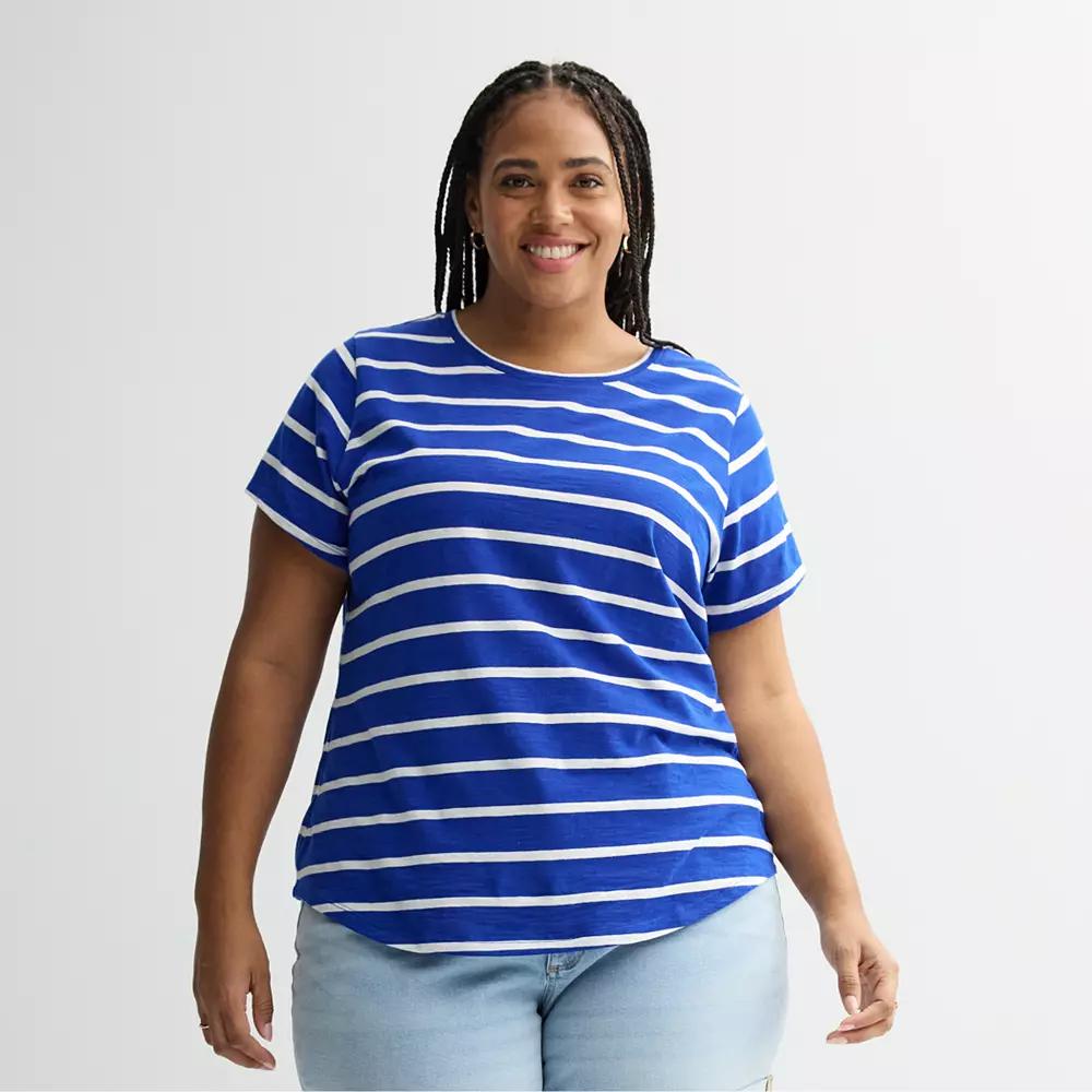 Plus Size Sonoma Goods For Life® Short-Sleeve Crew Tee, Women's, Size: 4XL, Blue Ivory Stripe Product Image