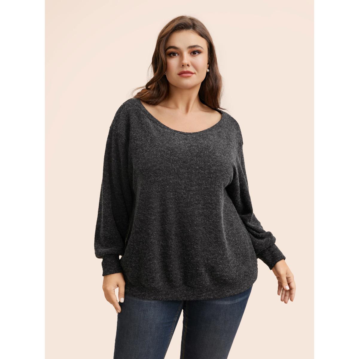 Plus Size Textured Off Shoulder Drop Shoulder Sleeve Sweatshirt Women DimGray Casual Non One-shoulder neck Everyday Sweatshirts BloomChic 26/4X Product Image