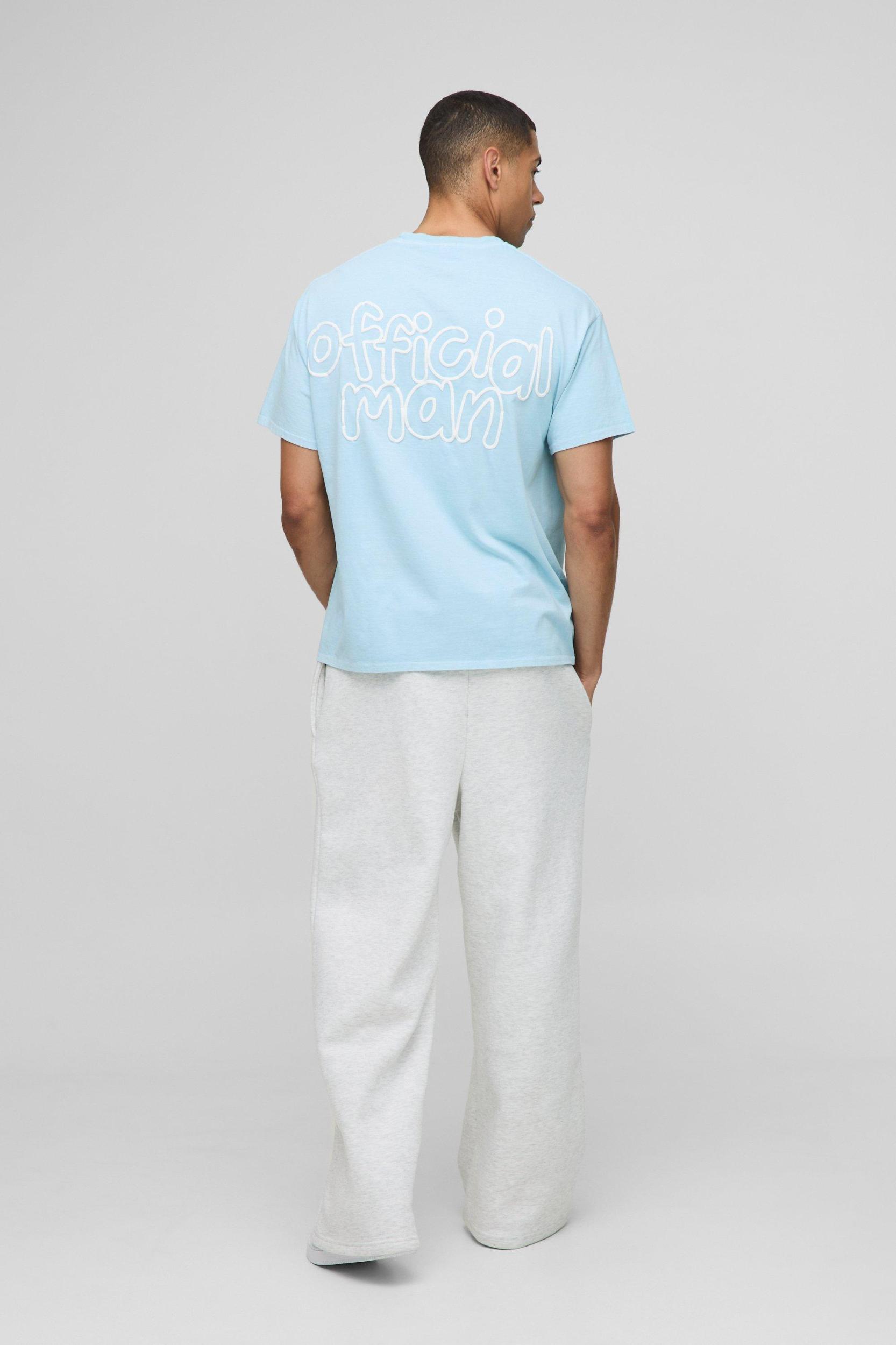 Washed Blue Oversized Official Man Puff Print T-Shirt | boohooMAN USA Product Image