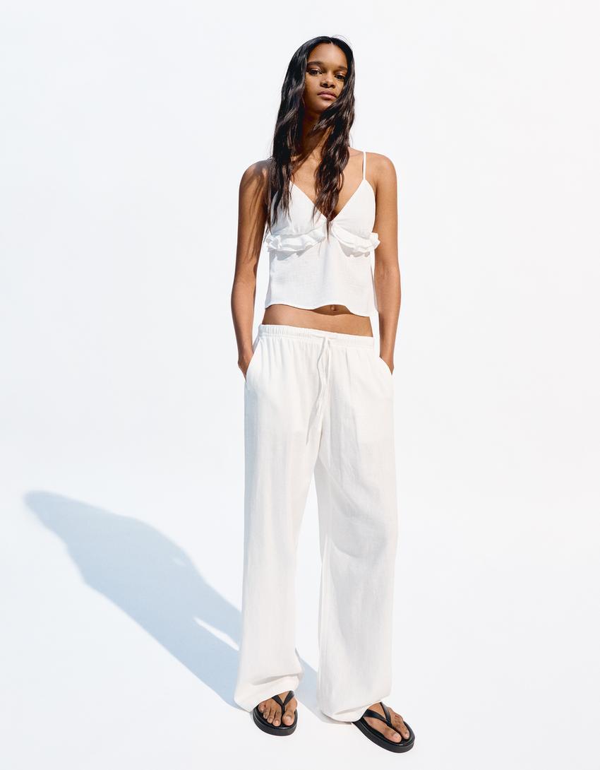 Linen blend pants with an elastic waistband Product Image
