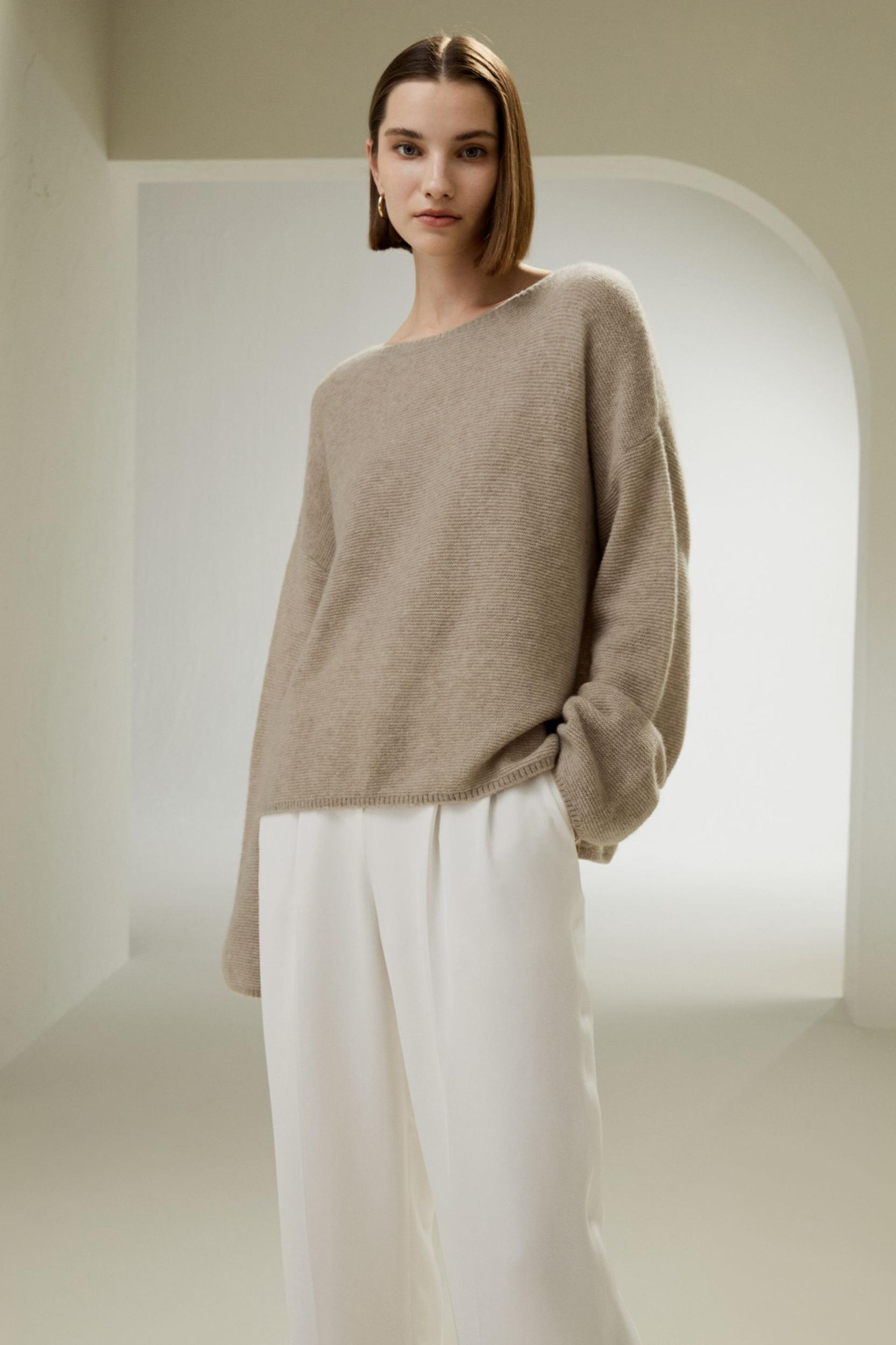 Relaxed Fit Drop-Shoulder Silk Cashmere Blend Sweatshirt Product Image