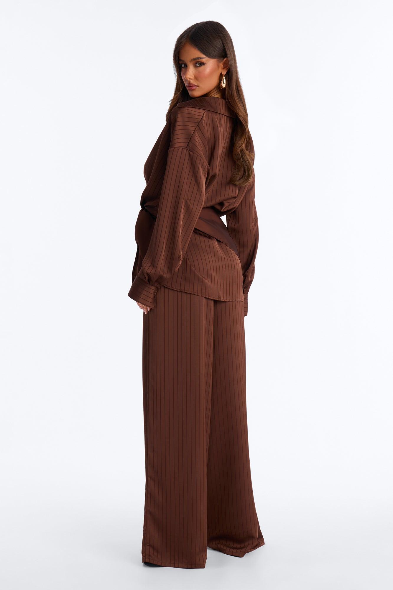 Lana Satin 3 Piece Scarf Pant Set - Chocolate Female Product Image