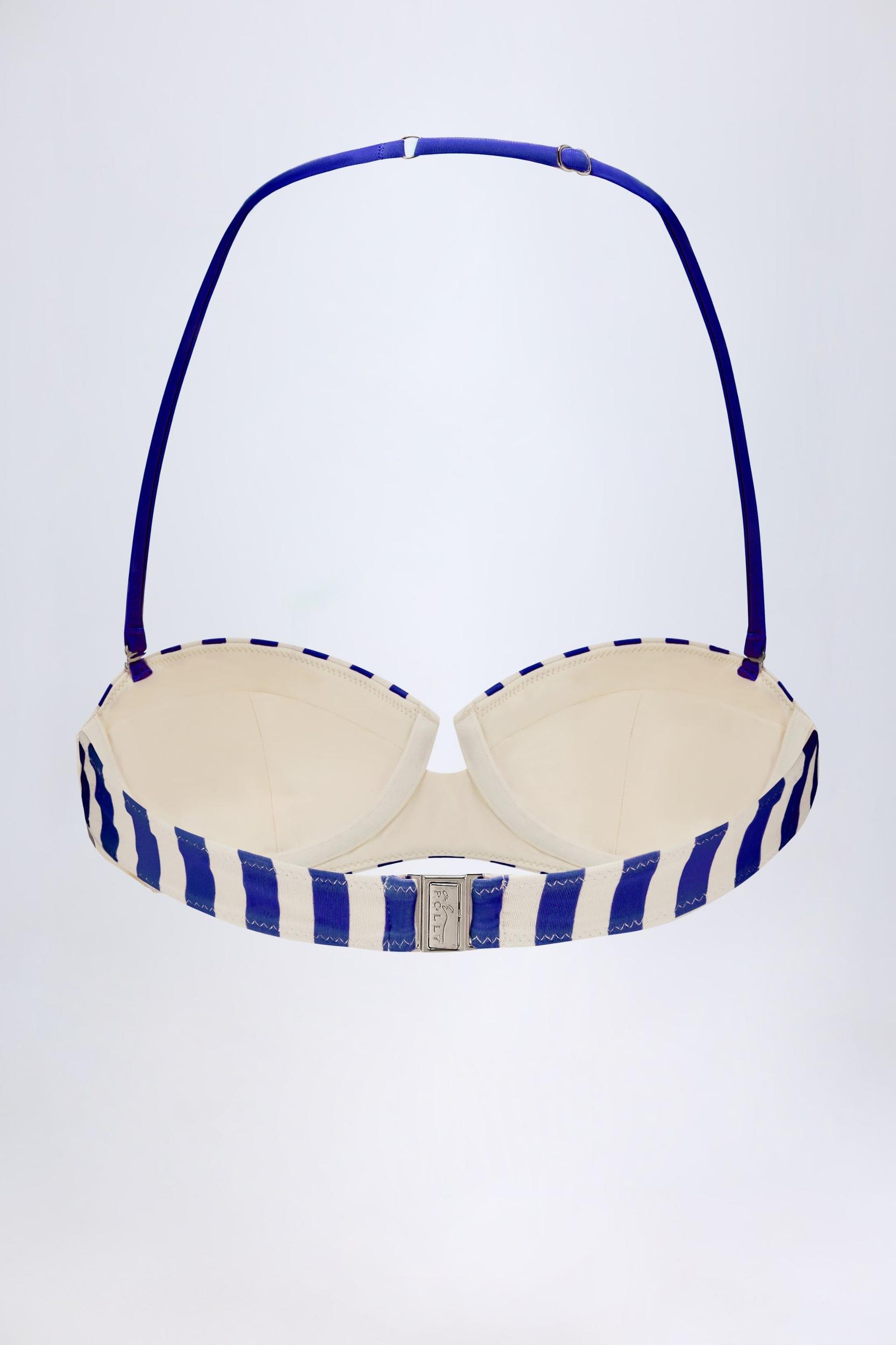 Underwired Halterneck Balconette Bikini Top in Marine Blue Stripe Product Image
