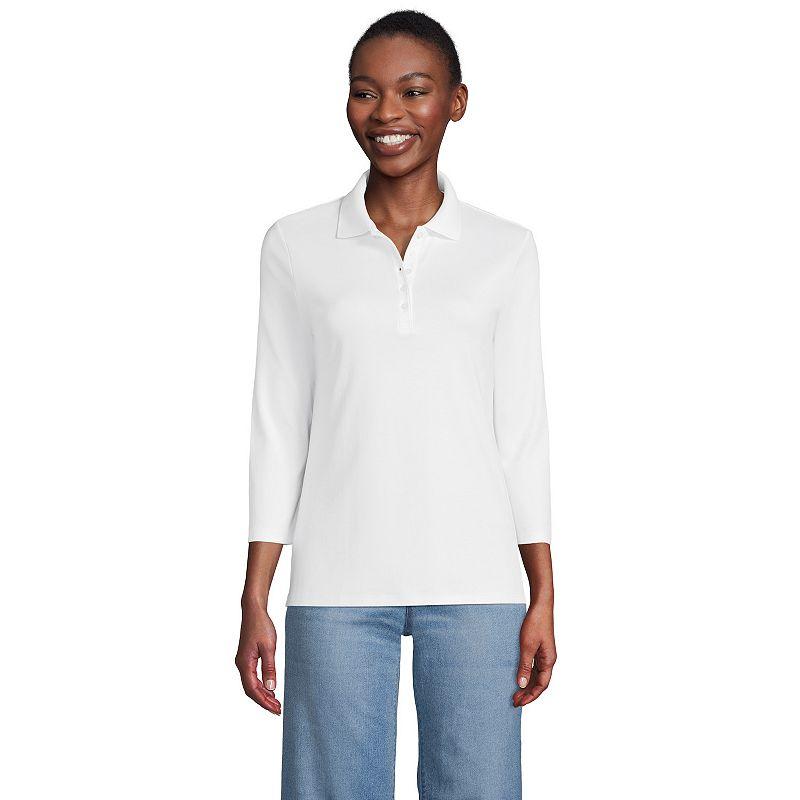 Petite Lands' End Supima Cotton 3/4 Sleeve Polo Shirt, Women's,  Product Image