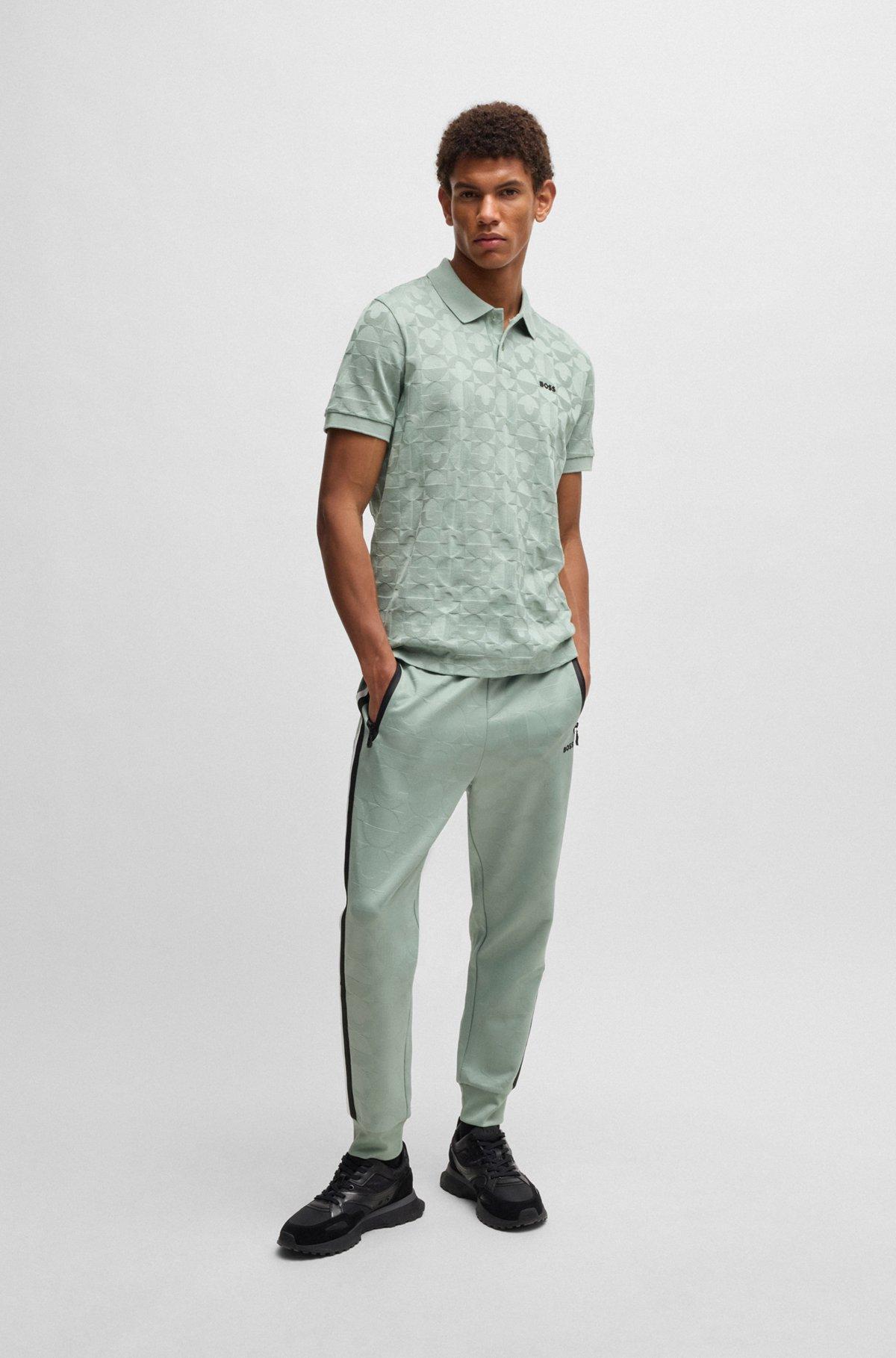 BOSS - Cotton polo shirt with circle jacquard - Light Green Product Image