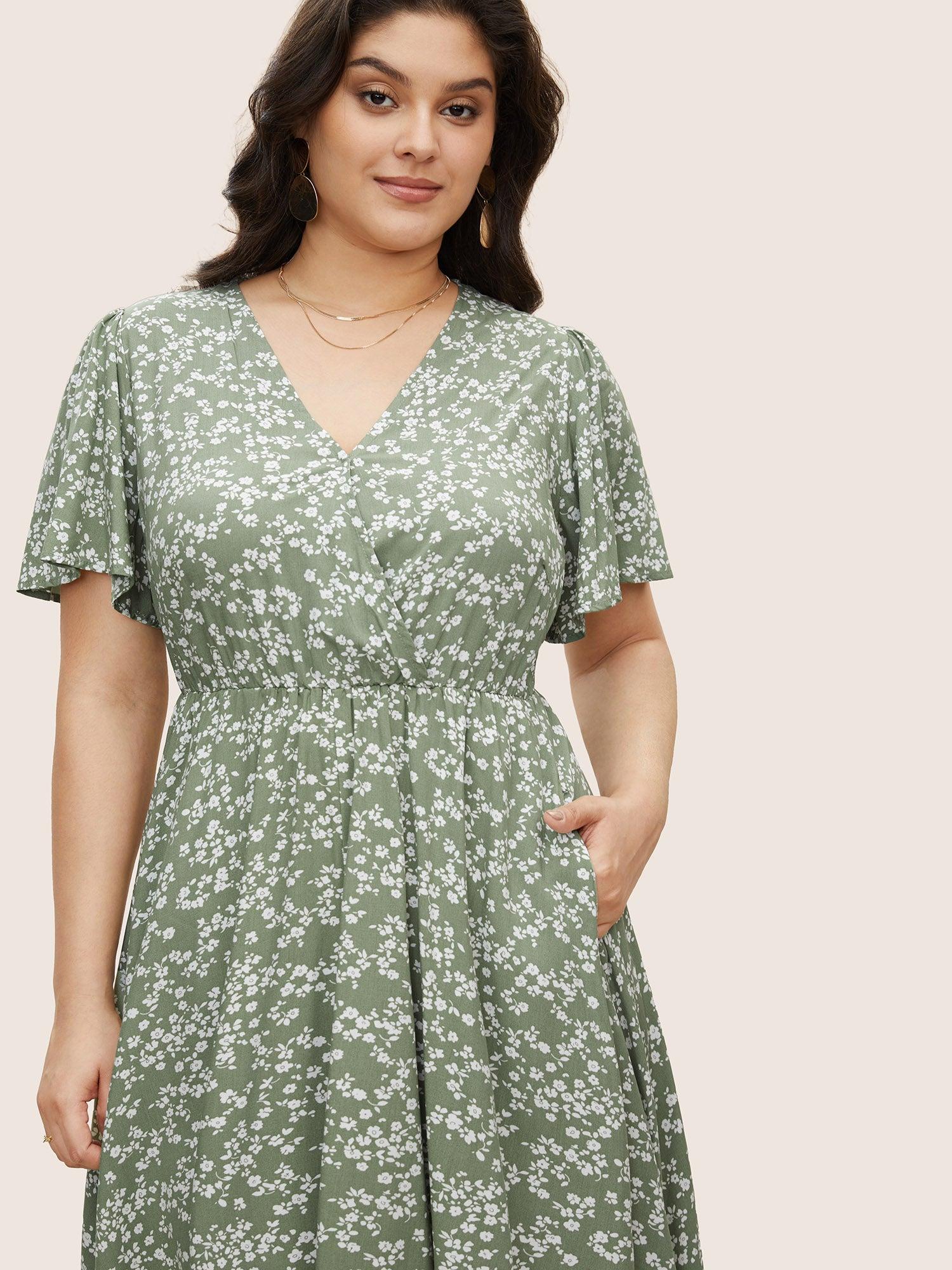 Bloom Dress - Ditsy Floral Elastic Waist Ruffles Pocket Knee Dress Female Product Image