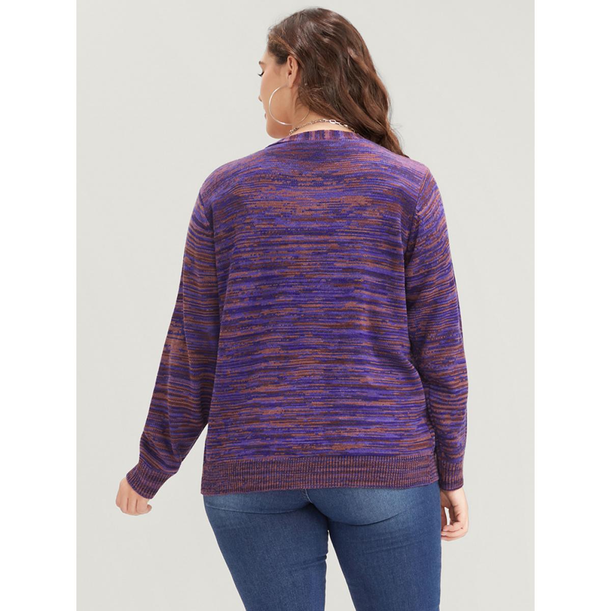 Plus Size Space Dye Pointelle Knit Button Front Heather Cardigan Eggplant Women Casual Loose Long Sleeve Dailywear Cardigans BloomChic 14-16/1X Product Image