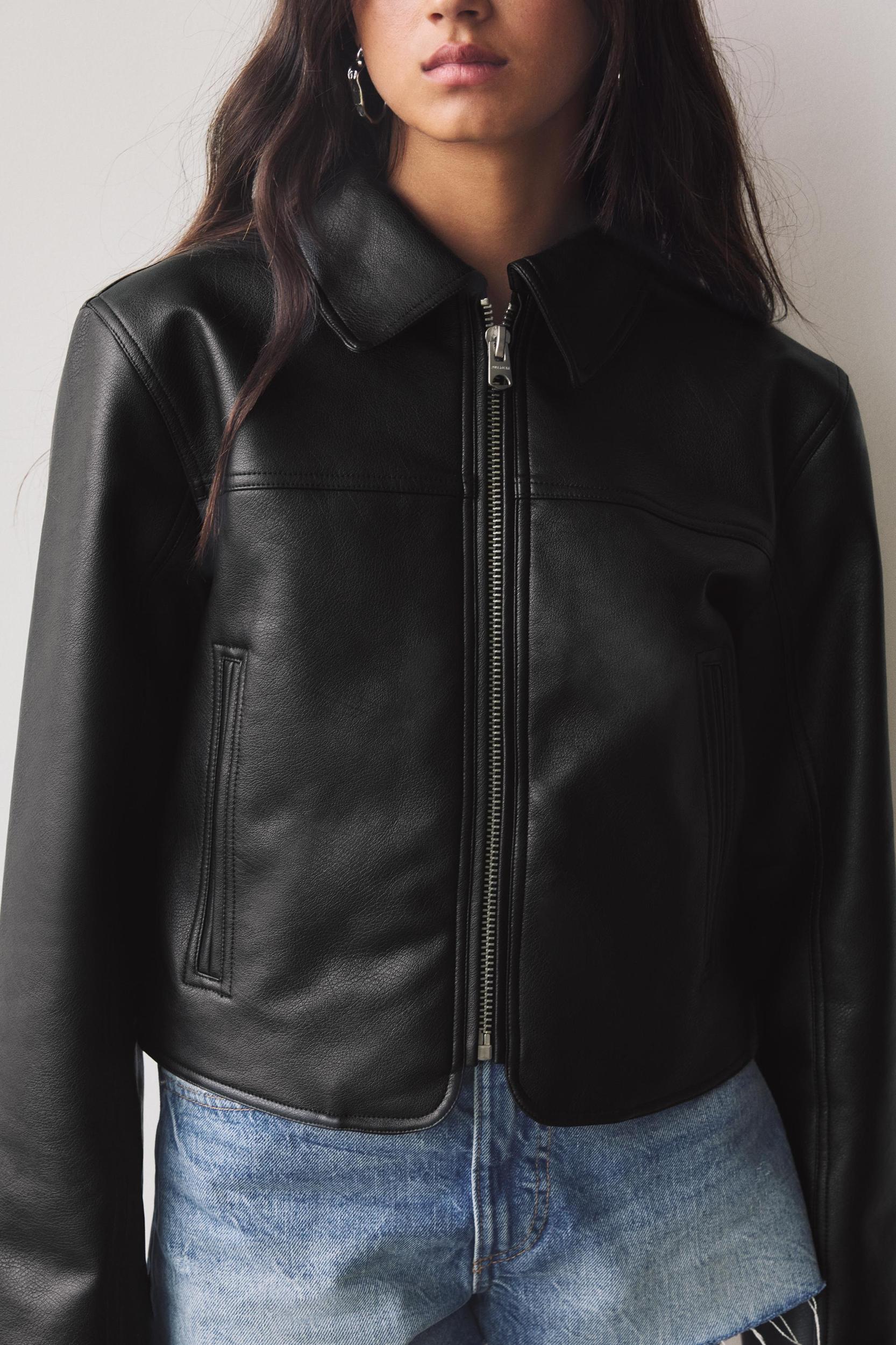 Cropped faux leather jacket Product Image