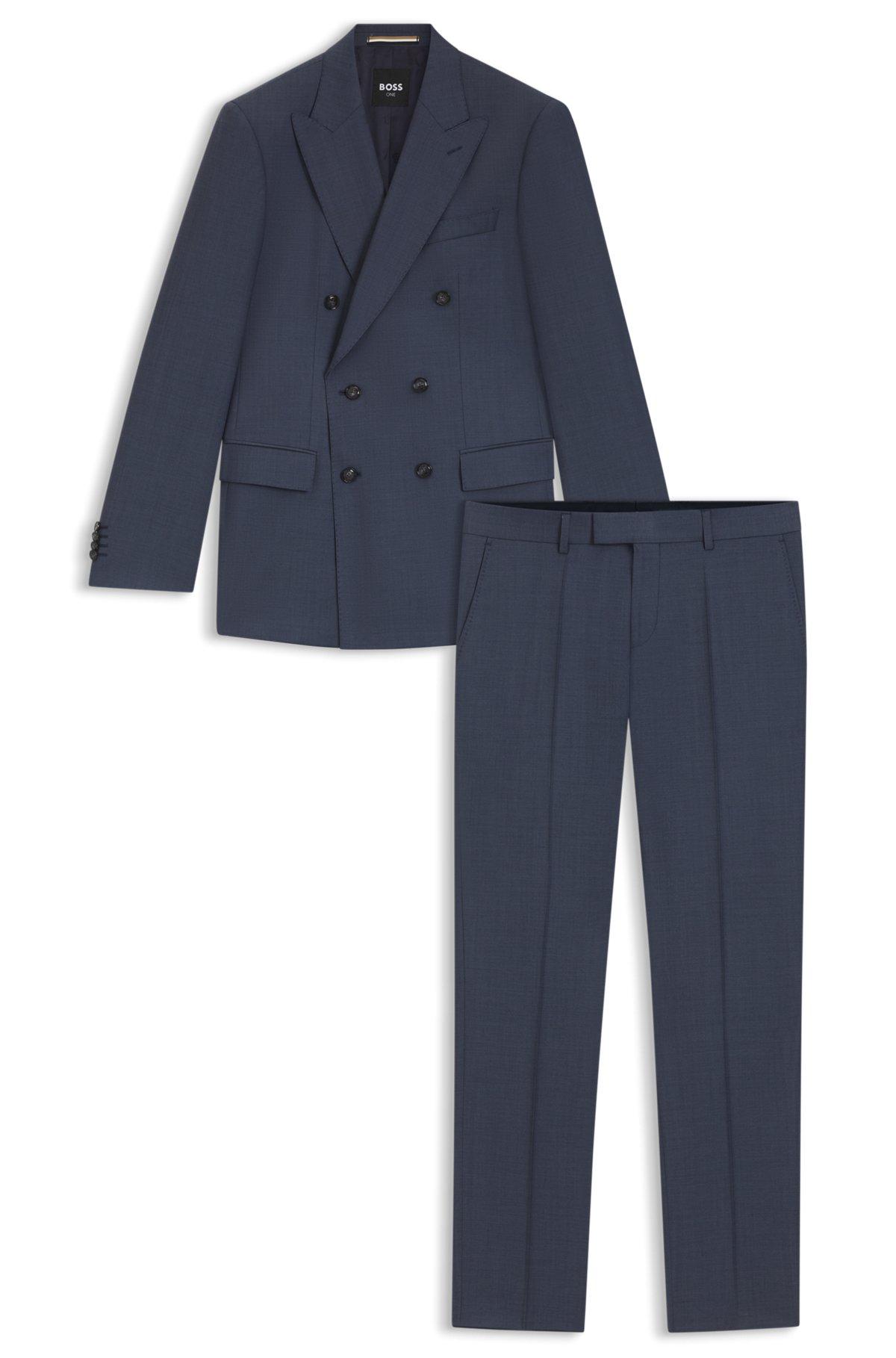 Two-piece slim-fit suit in patterned virgin wool Product Image