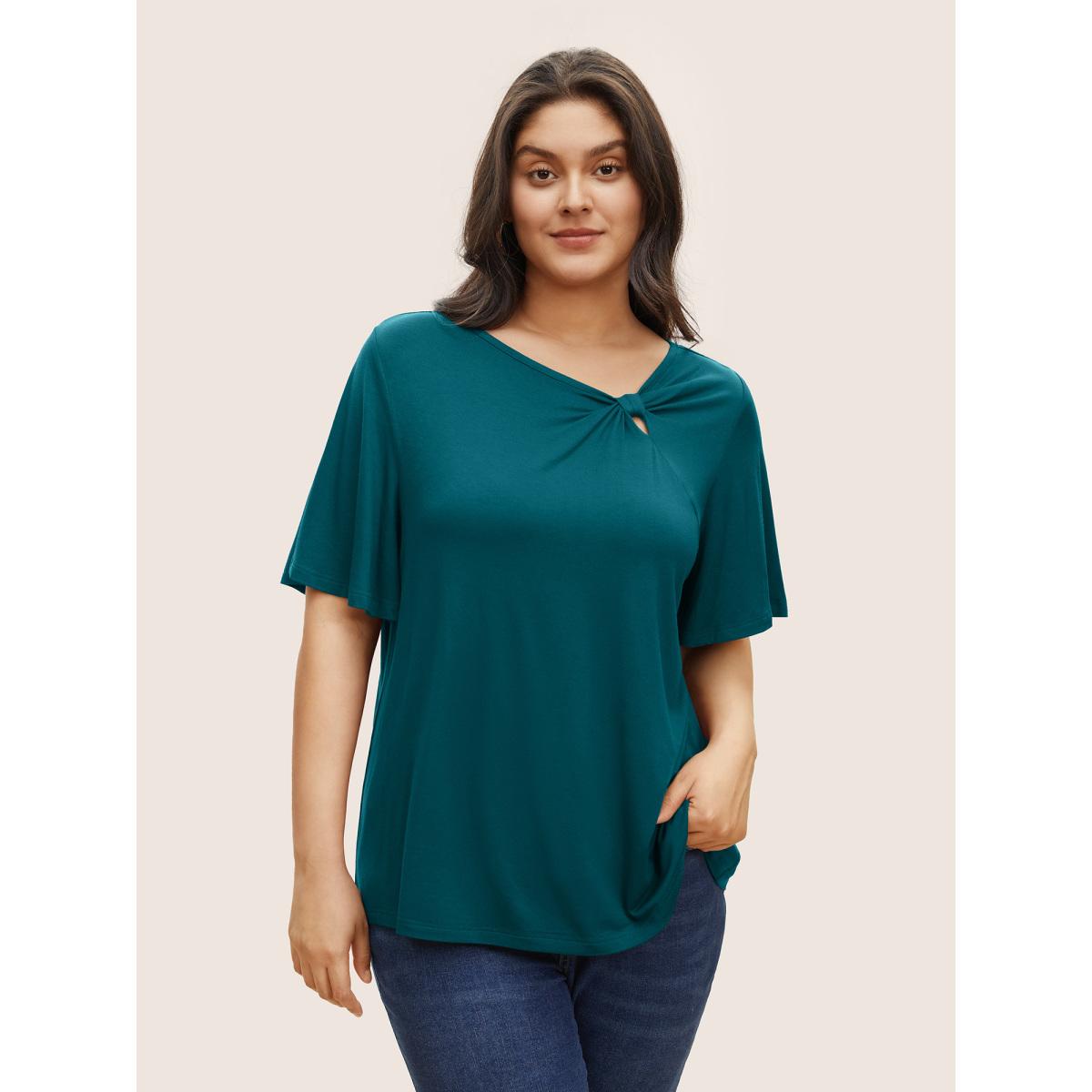 Plus Size Supersoft Essentials Twist Front Asymmetrical Neck T-shirt DimGray Women Elegant Non Plain Asymmetrical Neck Everyday T-shirts BloomChic 28/5X Product Image