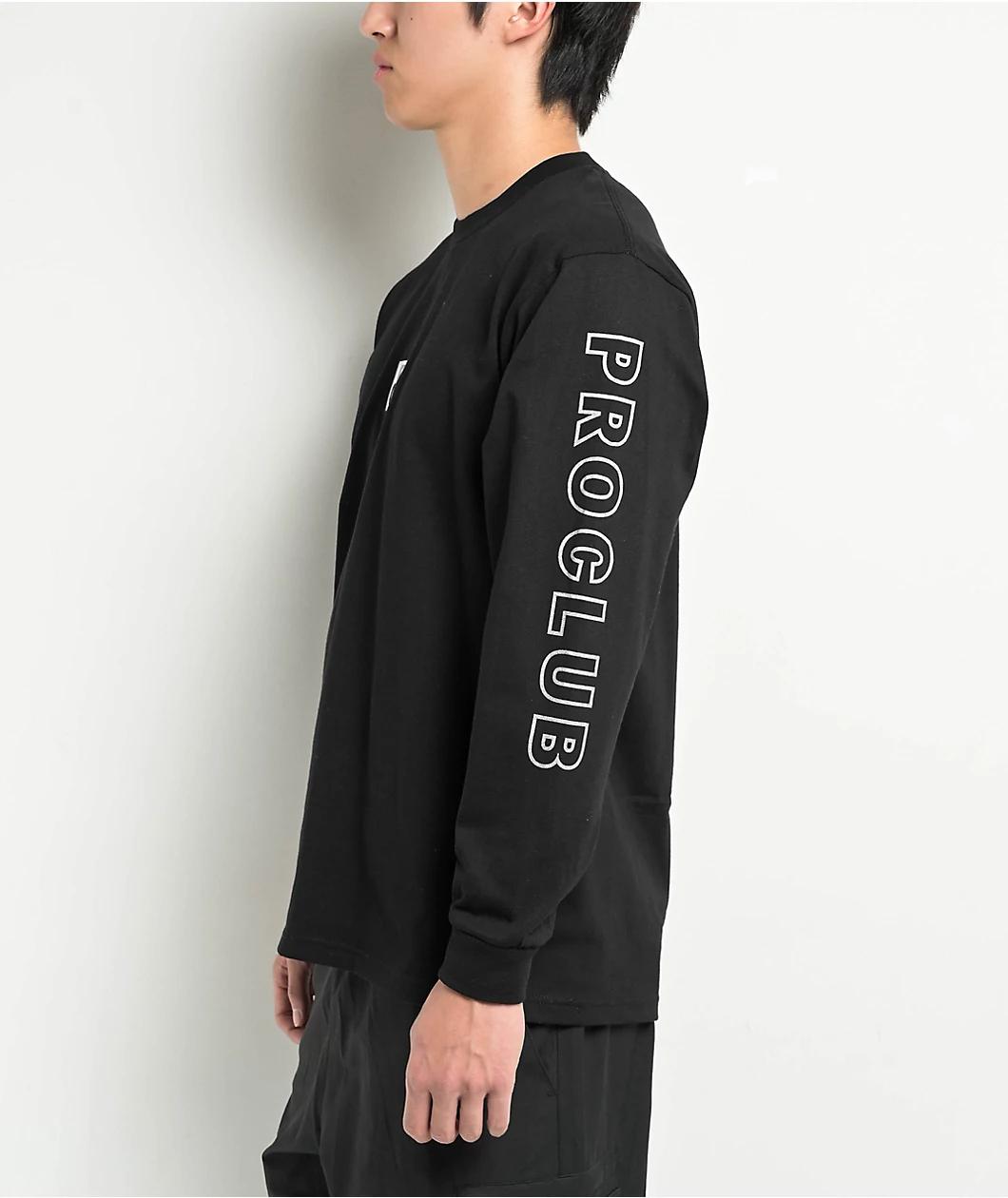 Pro Club Embroidered Box Logo Black Long Sleeve T-Shirt Product Image