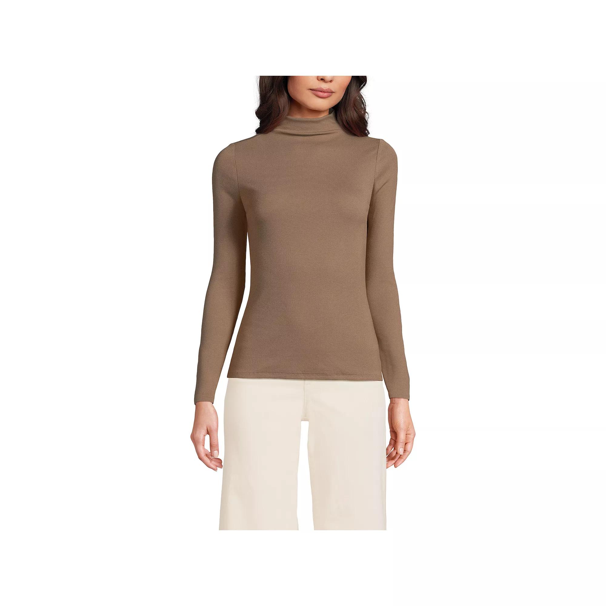 Women's Lands' End Rib Skimming Long Sleeve Mock Neck Top,  Product Image