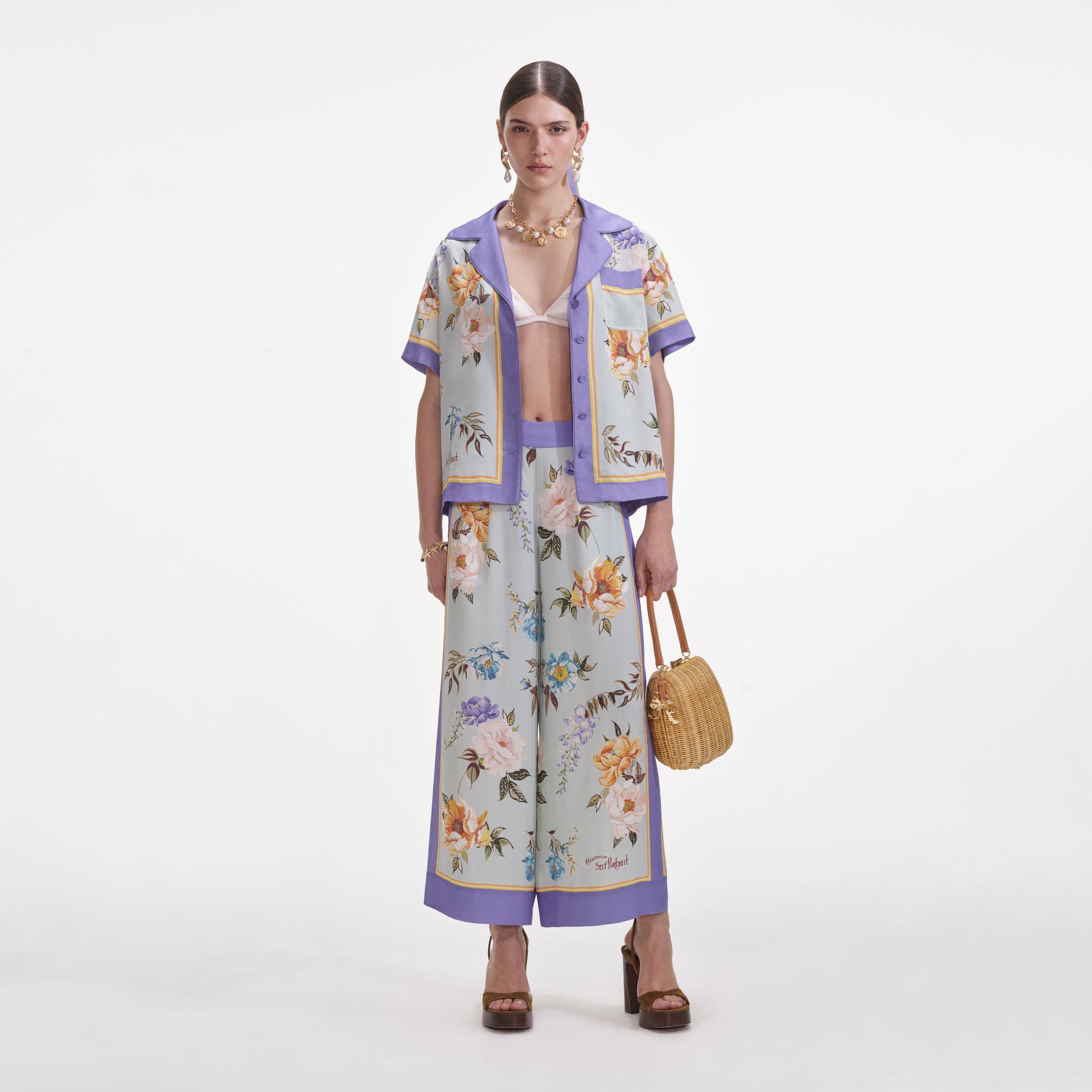 Blue Floral Viscose Shirt Product Image