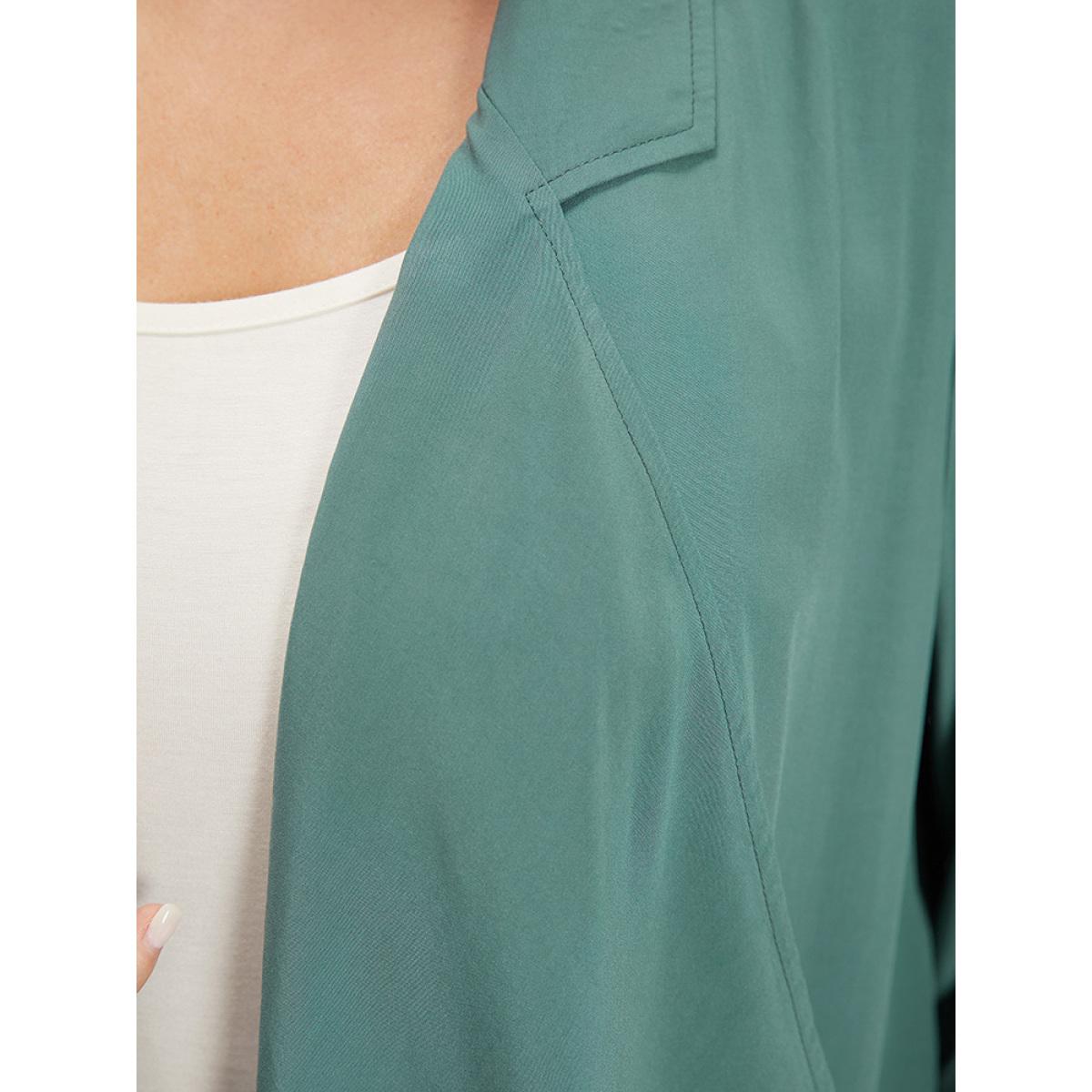 Plus Size Solid Pocket Asymmetrical Neck Roll Tab Sleeve Jacket Women Emerald Plain Loose Pocket Dailywear Jackets BloomChic 30/6X Product Image