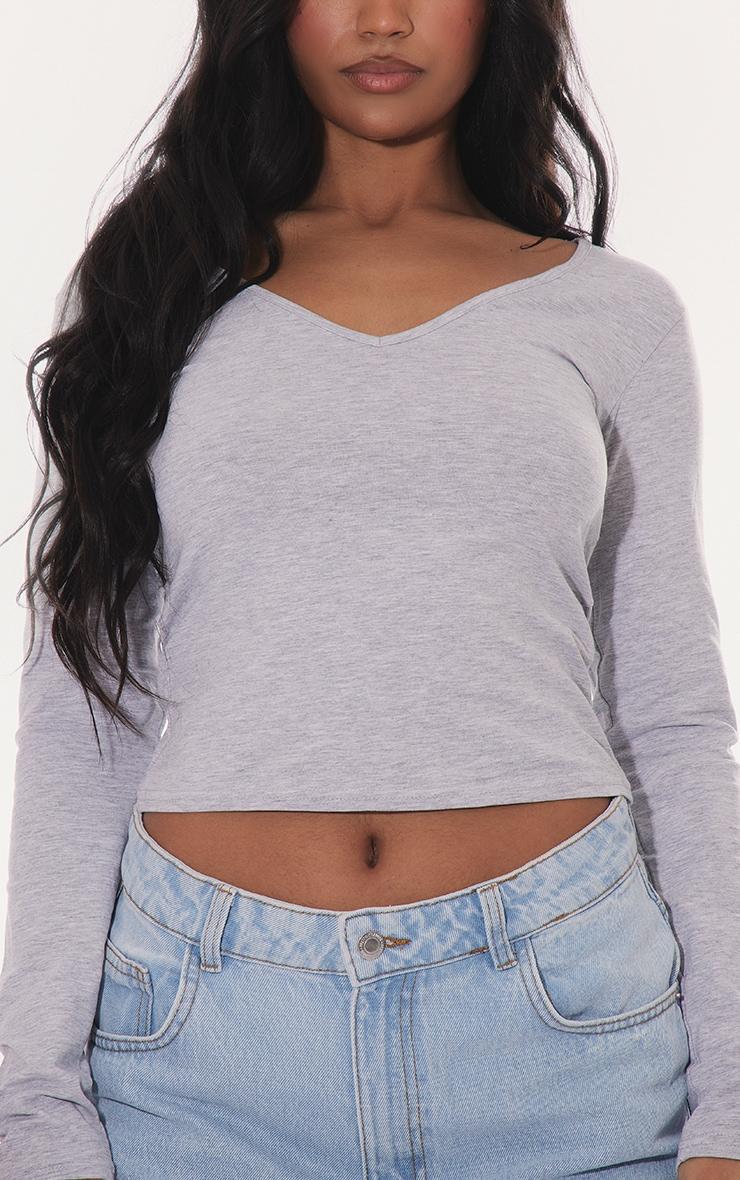 Basic Grey Marl Cotton Blend Longline Long Sleeve Top Product Image