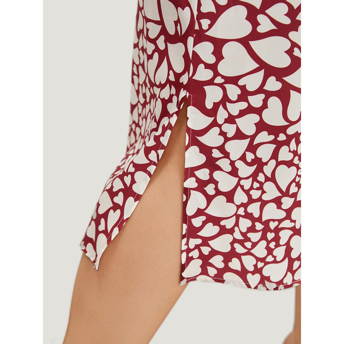 Plus Size Heart Print V Neck Crossover Pocket Dresse Red Women Elegant Slit V-neck Short sleeve Curvy Midi Dress BloomChic 18-20/2X Product Image