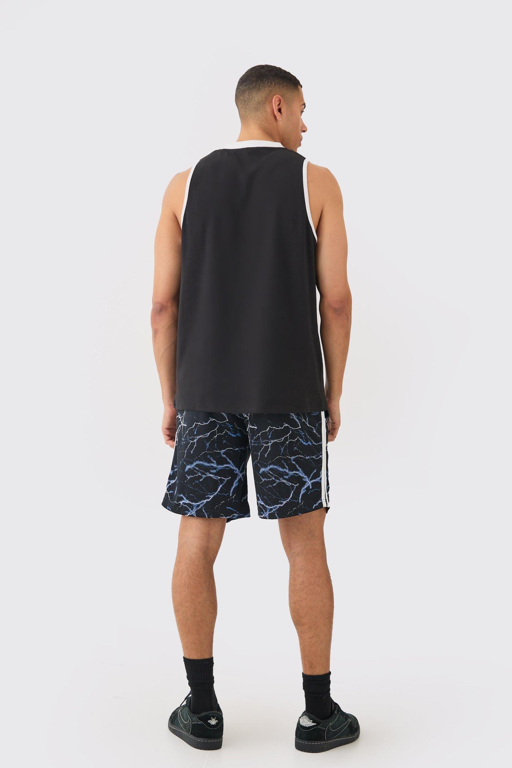 Oversized Death Row License Mesh Undershirt And Short Set | boohooMAN USA Product Image