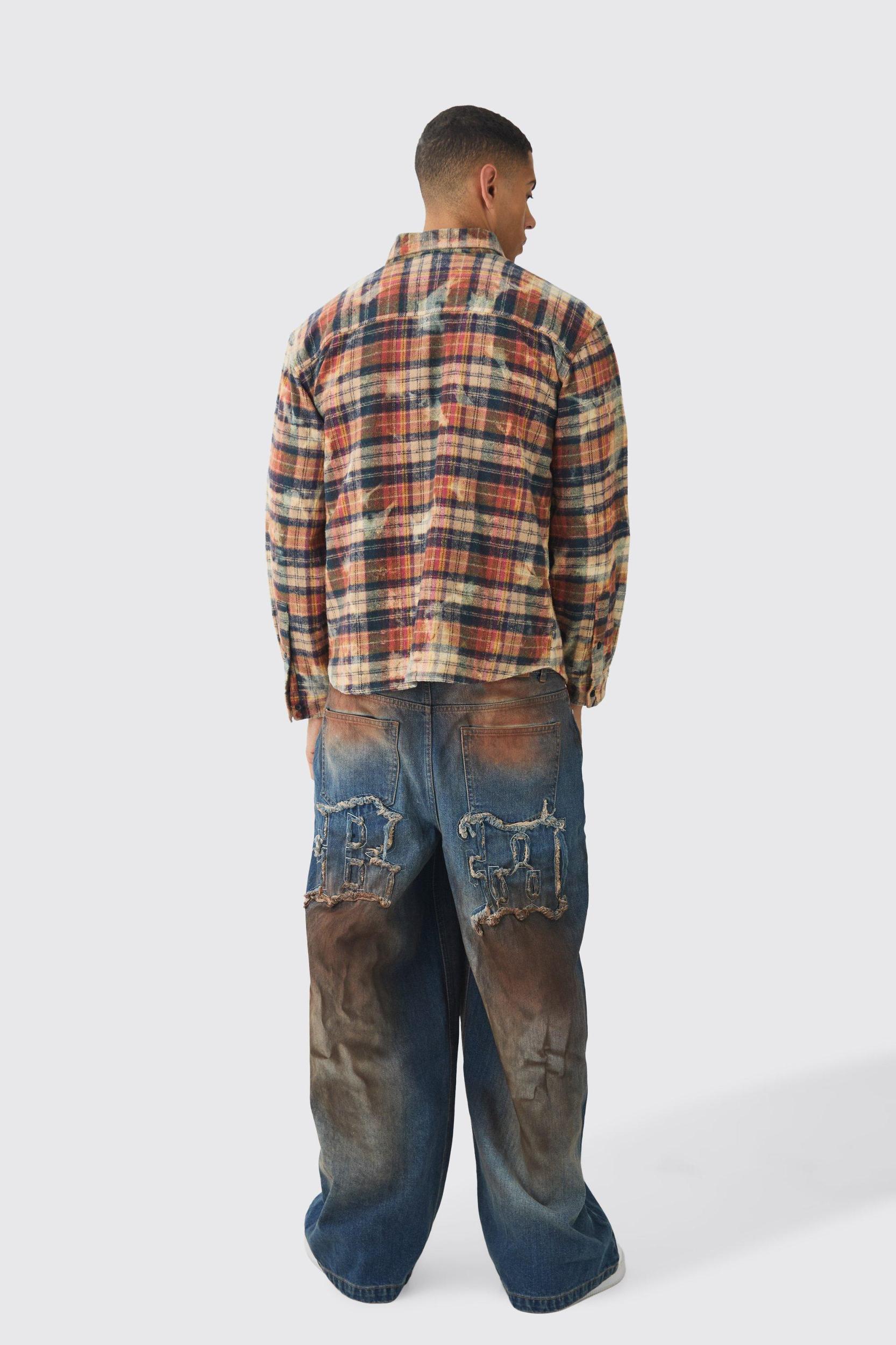 Oversized Washed Printed PlaidShirt | boohooMAN USA Product Image