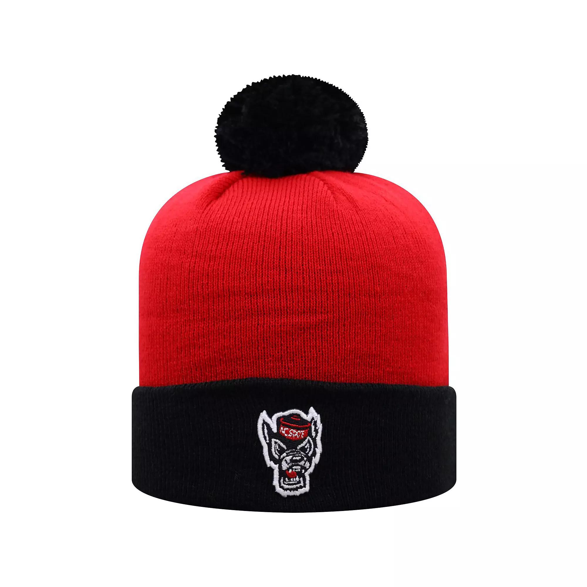 Men's Top of the World Red/Black NC State Wolfpack Core 2-Tone Cuffed Knit Hat with Pom, Nst Red Product Image