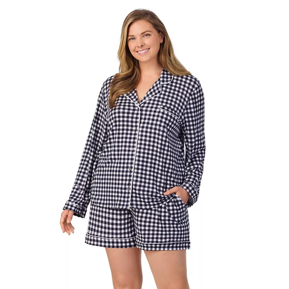 Plus Size Draper James Long Sleeve Button Front Pajama Shirt & Pajama Short Set, Women's, Size: 2XL, Blue Gingham Product Image
