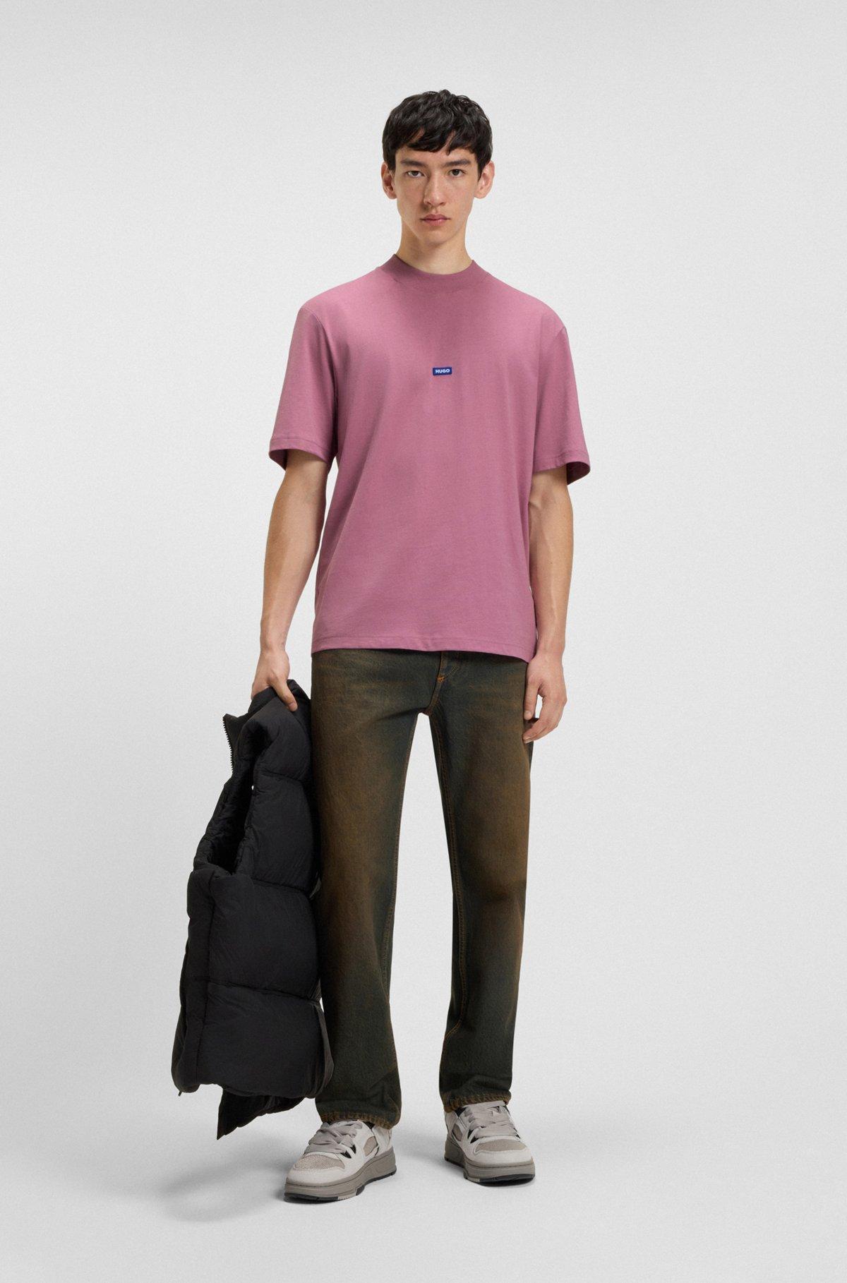 Cotton-jersey T-shirt with blue logo patch Product Image