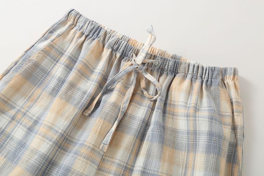 Drawstring Waist Plaid Lounge Pants Product Image