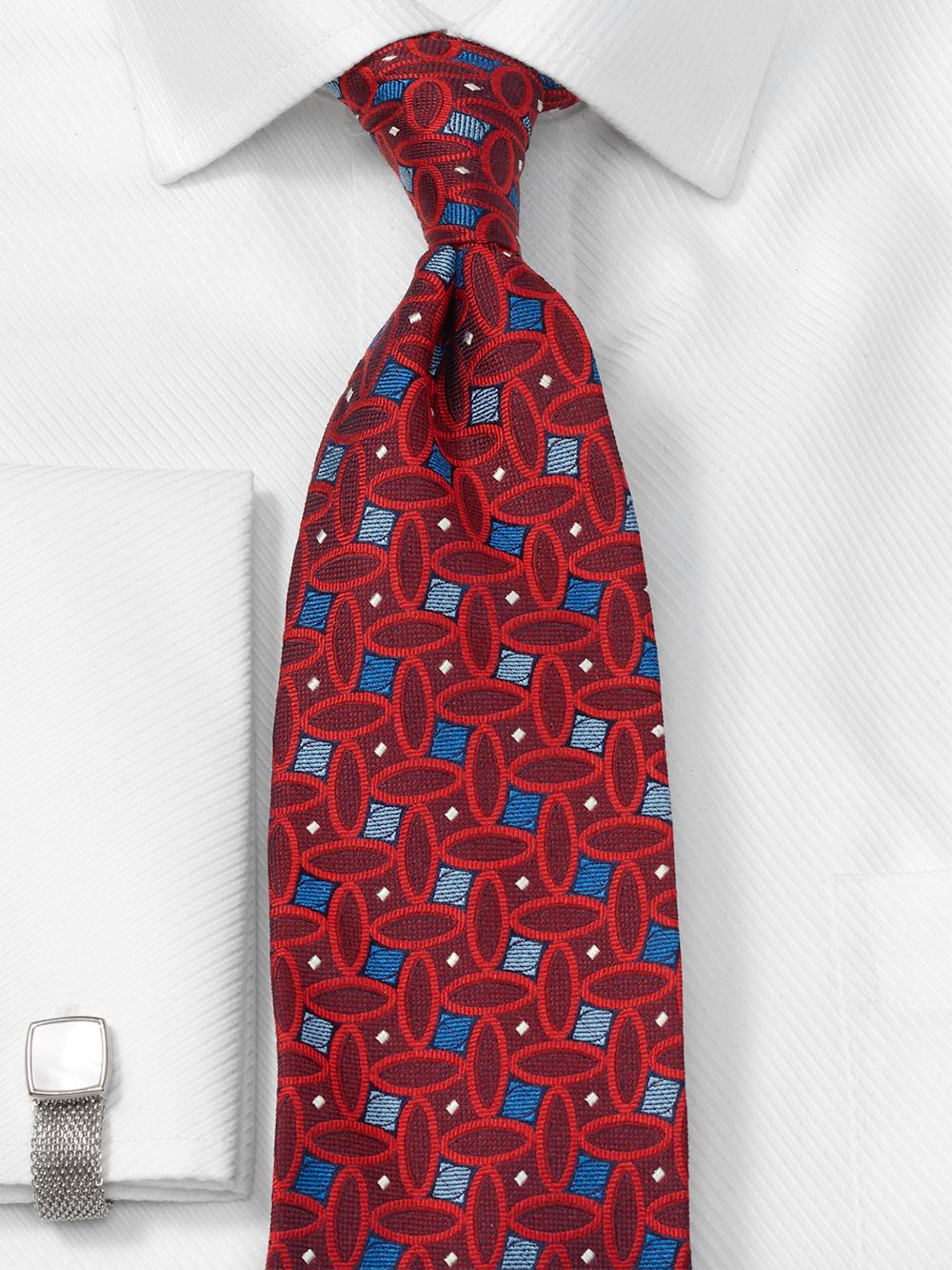 Geometric Woven Silk Tie - Red/blue Product Image