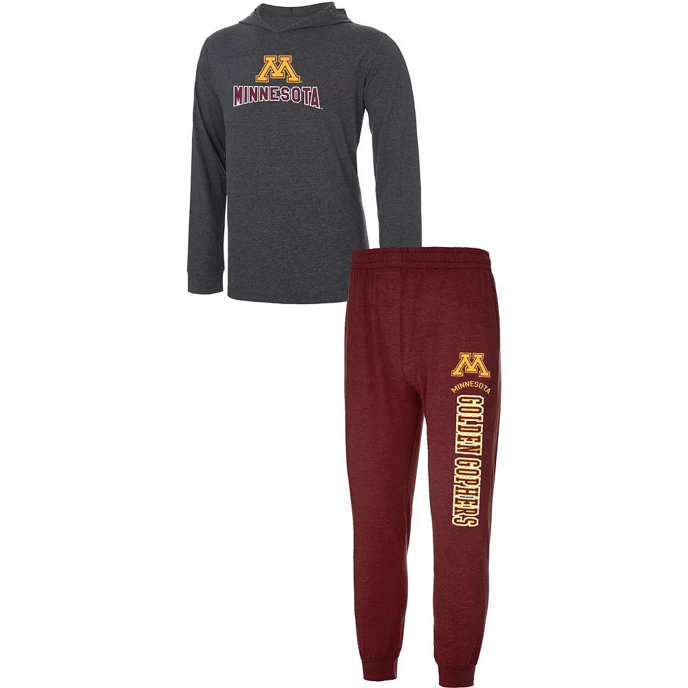 Men's Concepts Sport Heathered Maroon/Heathered Charcoal Minnesota Golden Gophers Meter Long Sleeve Hoodie T-Shirt & Jogger Pants Set,  Product Image