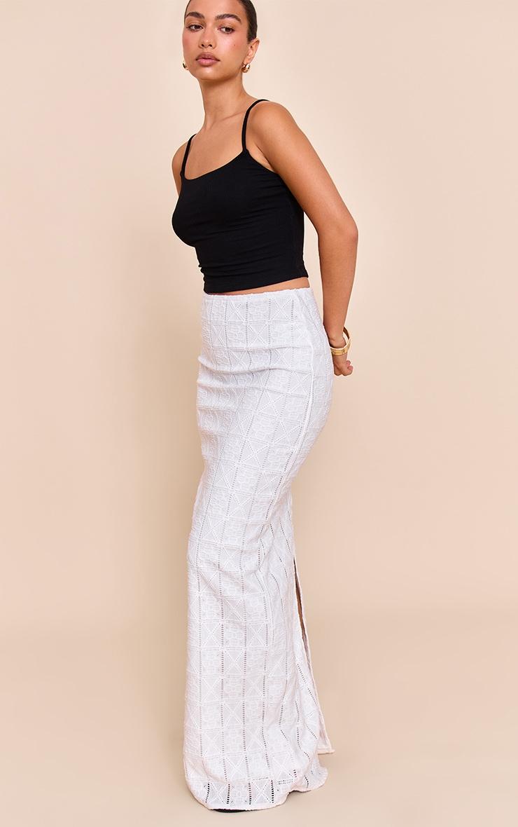 White Crochet Textured Maxi Skirt Product Image