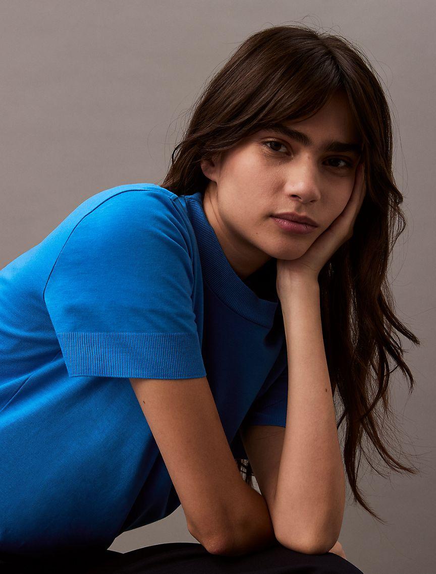 Fine Knit Mock Neck T-Shirt Product Image