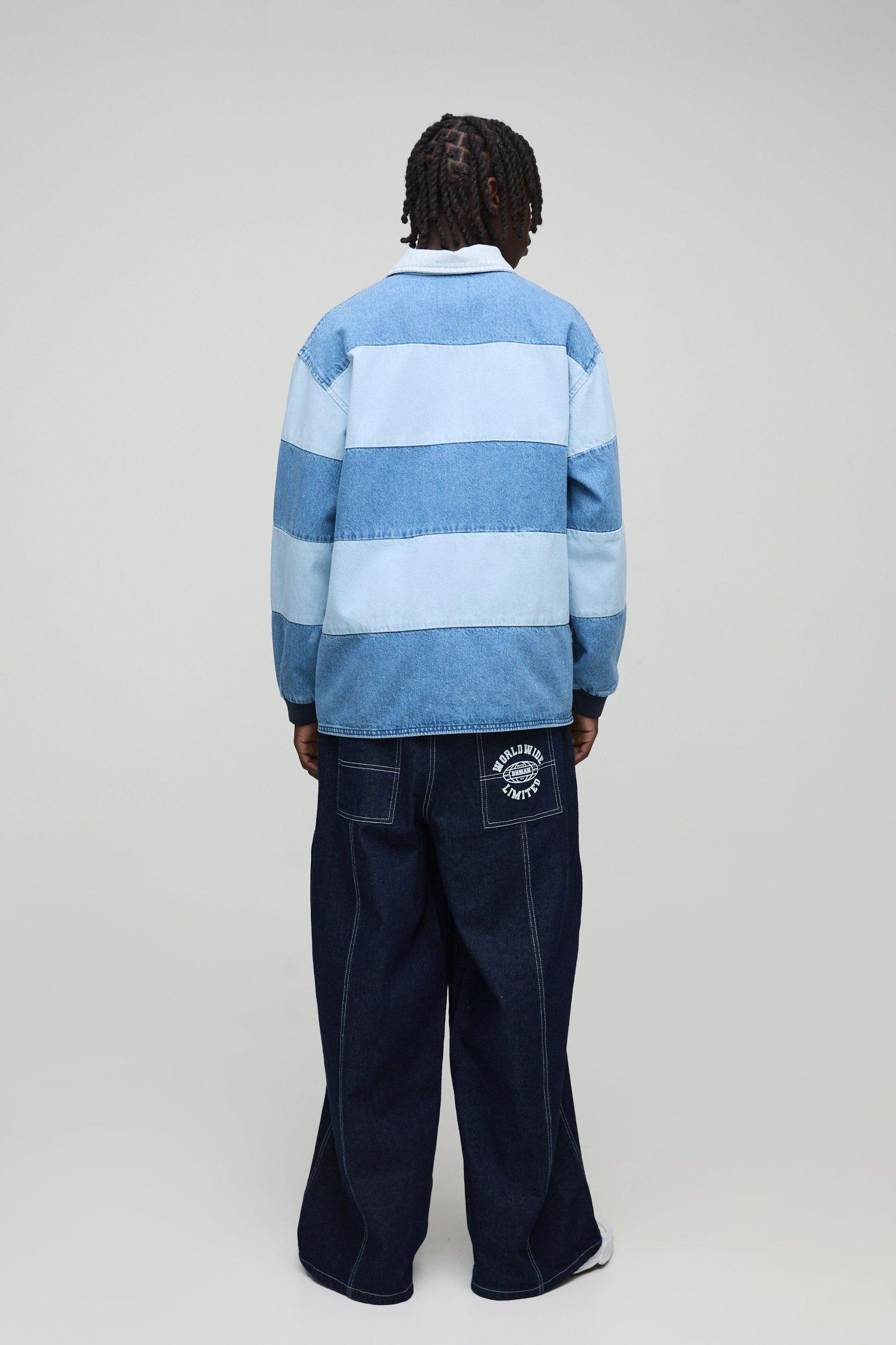 Oversized Denim Rugby Shirt | boohooMAN USA Product Image