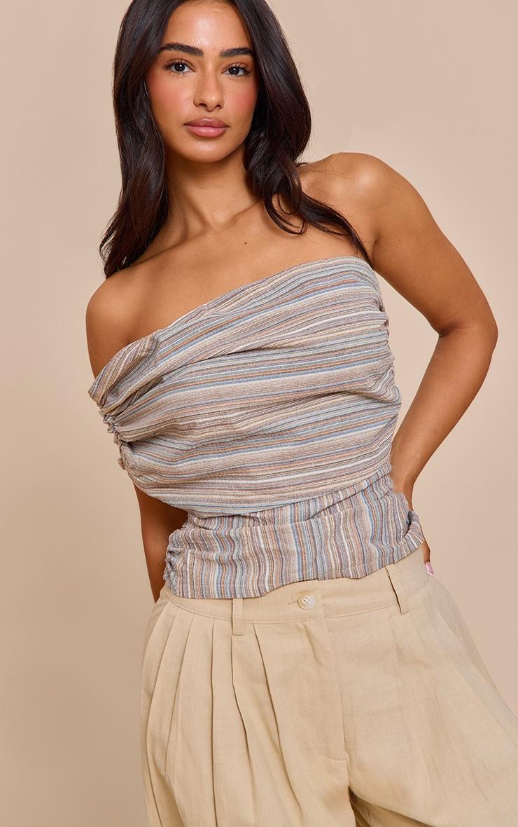 Petite Multi Stripe Ruched One Shoulder Top Product Image