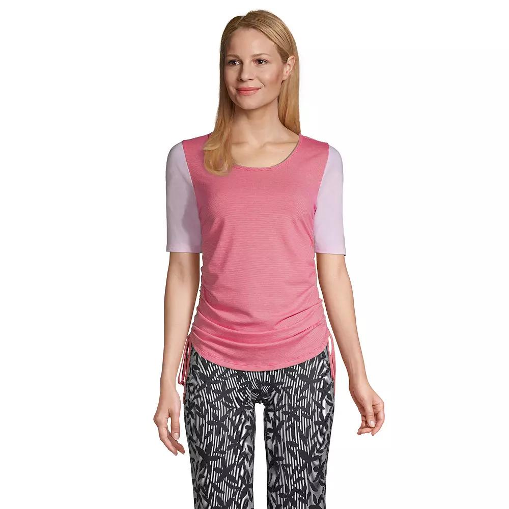 Women's Lands' End Power Performance Elbow Sleeve Drawstring Top, Size: XL, Pink Stripe Mix Product Image
