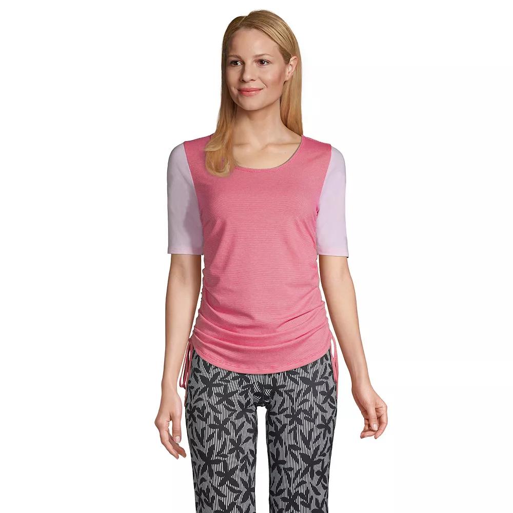 Women's Lands' End Power Performance Elbow Sleeve Drawstring Top, Size: XL, Pink Stripe Mix Product Image