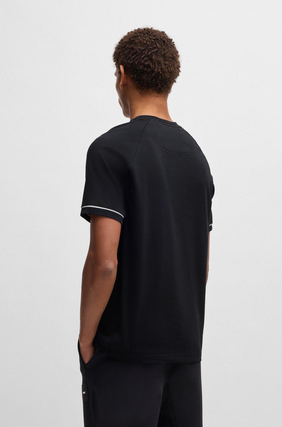 BOSS - Stretch-cotton T-shirt with logo badge - Black Product Image