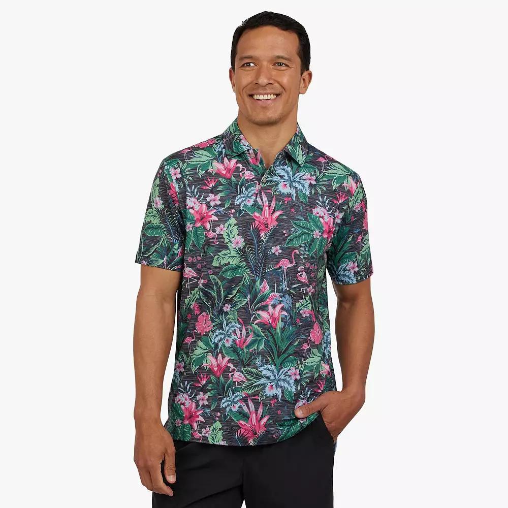 Men's Chaps Short Sleeve Print Performance Polo, Size: XXL, Grey Product Image