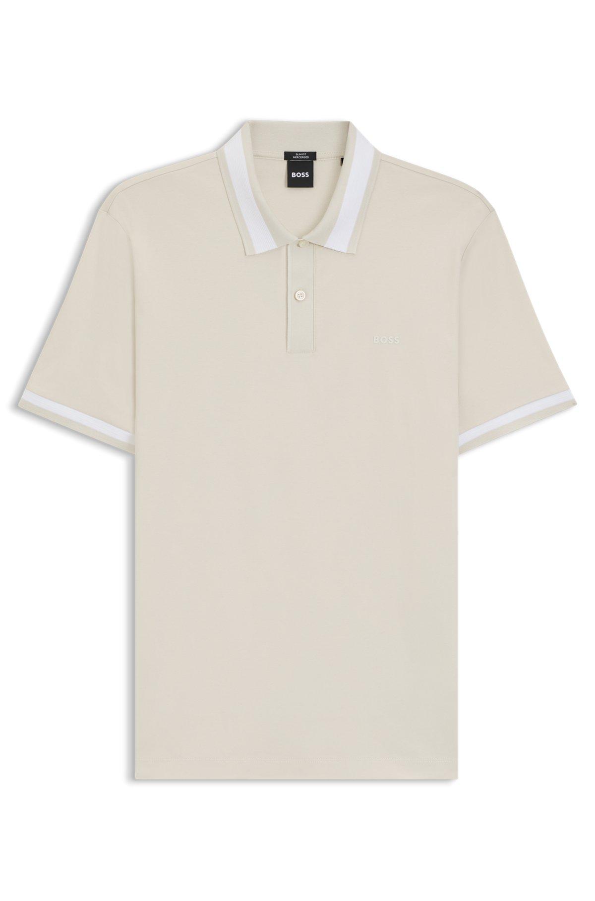 Slim-fit polo shirt in mercerized stretch-cotton piqué Product Image