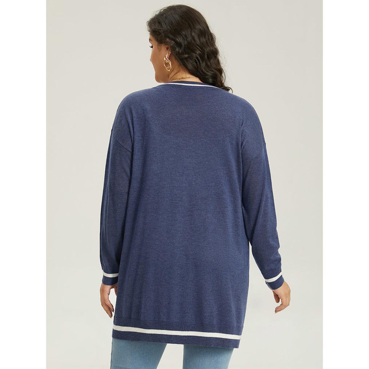 Plus Size Supersoft Essentials Star Contrast Trim Button Through Cardigan Aegean Women Casual Loose Long Sleeve Dailywear Cardigans BloomChic 30/6X Product Image