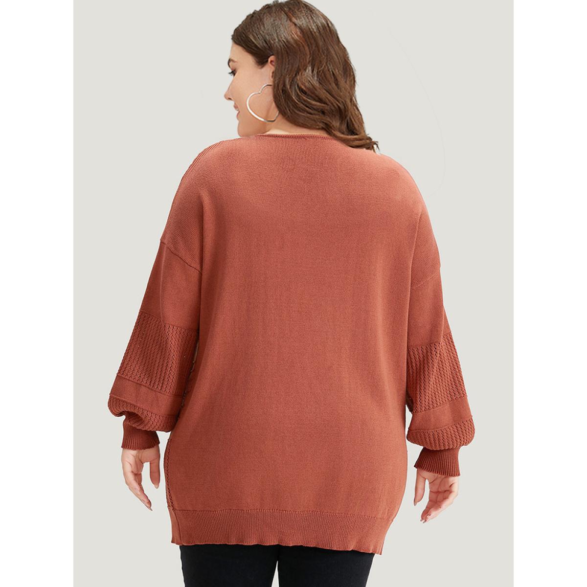 Plus Size Plain Open Front Lantern Sleeve Cardigan Chocolate Women Casual Loose Long Sleeve Everyday Cardigans BloomChic 14-16/1X Product Image