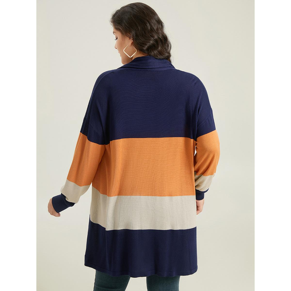 Plus Size Supersoft Essentials Colorblock Contrast Cardigan Multicolor Women Casual Loose Long Sleeve Dailywear Cardigans BloomChic 30/6X Product Image