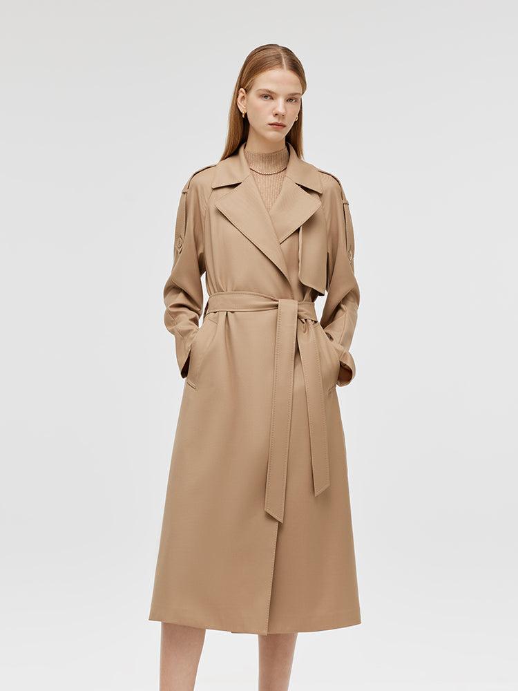 Worsted Wool Lapel Women Trench Coat With Belt Product Image