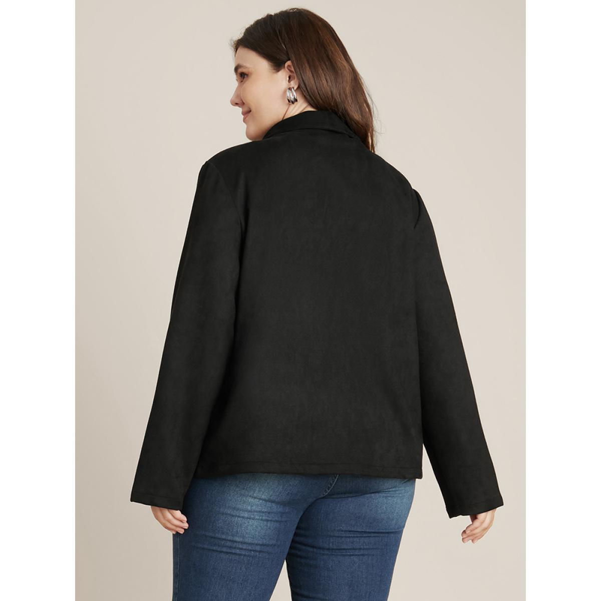 Plus Size Solid Waterfall Collar Pocket Coat Women Black Office Pocket Ladies Office Winter Coats BloomChic 30/6X Product Image